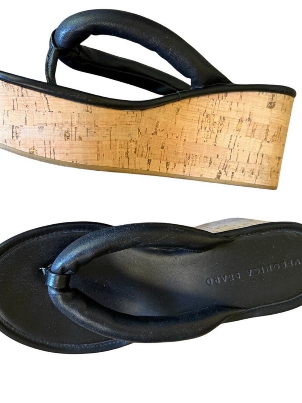 Veronica Beard Black Cork Platform Thong Sandals